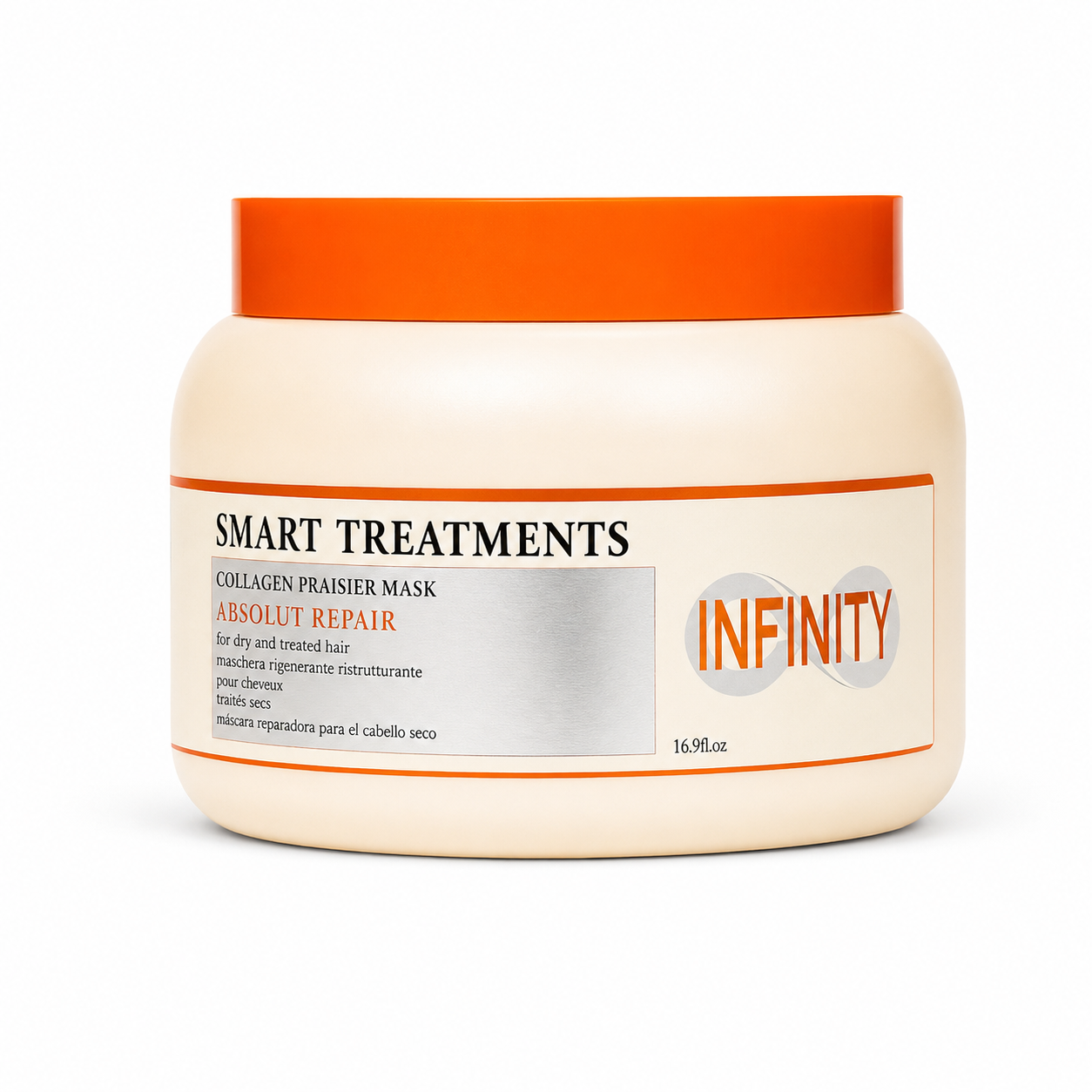 מסכה לשיער יבש SMART TREATMENT ABSOLUT REPAIR מהמותג אינפינטי על רקע לבן