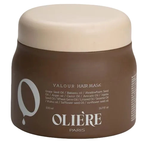 מסיכת שיער לאחר ההחלקה "OLIERE" על רקע לבן