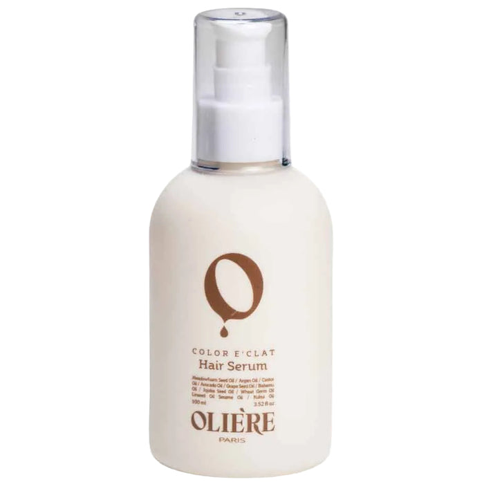 בקבוק סרום לבן לשיער צבוע או פגום "OLIERE" על רקע לבן