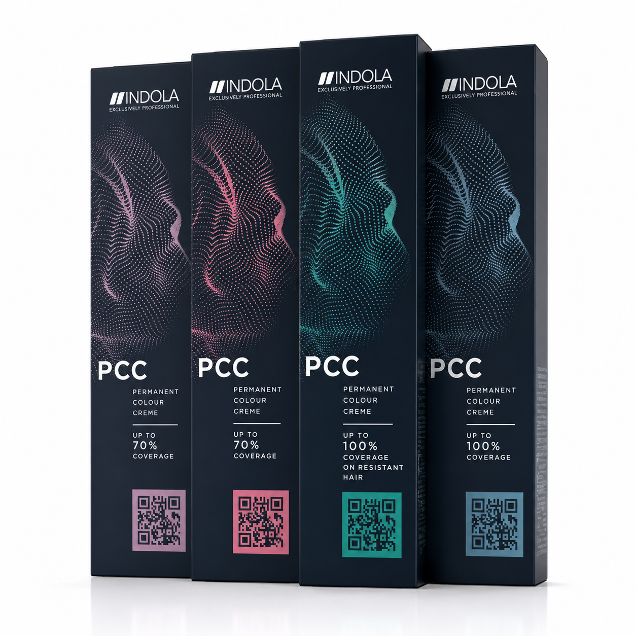 ארבעת האריזות של הצבע לשיער אינדולה PCC על רקע לבן