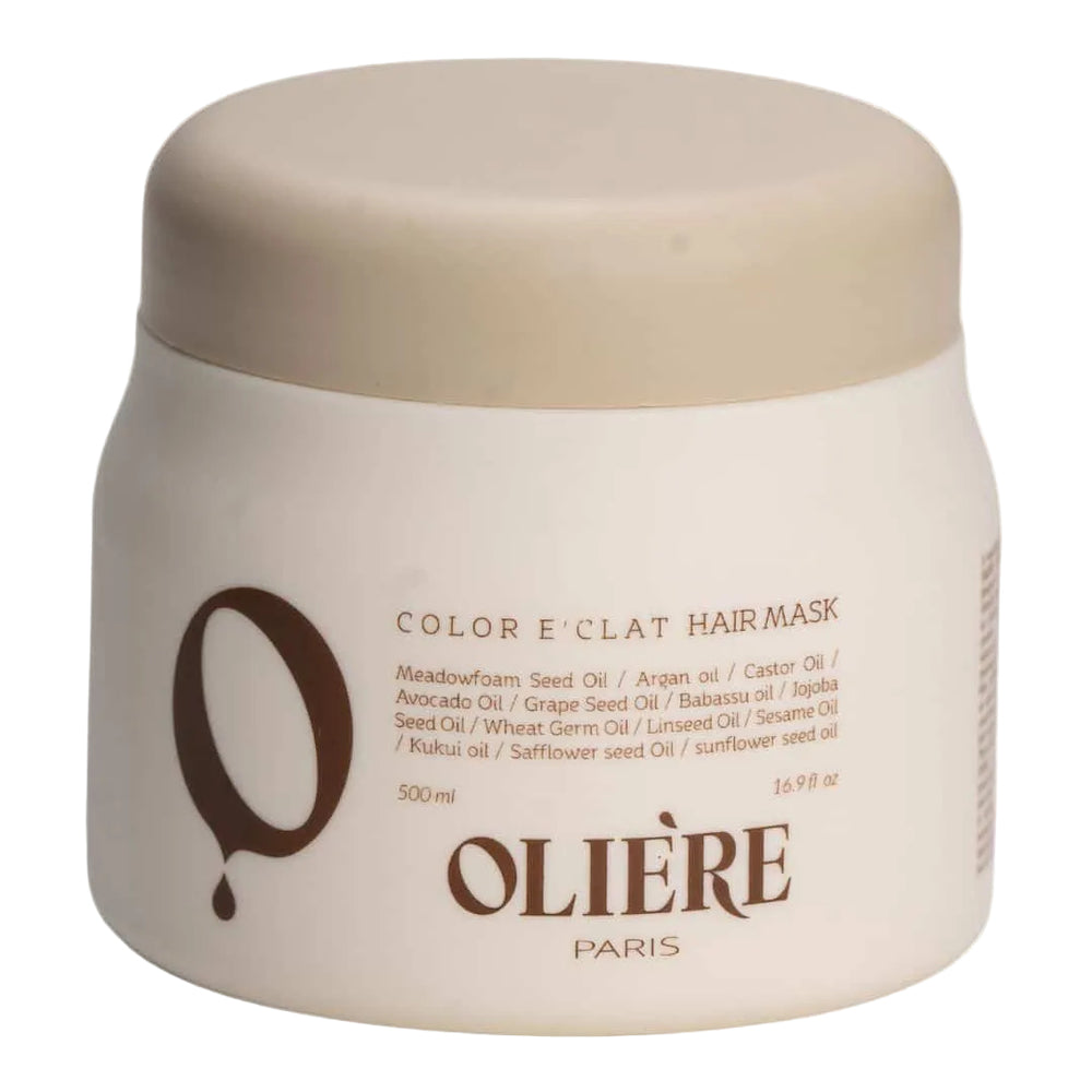 מסיכת הזנה לשיער צבוע "OLIERE" על רקע לבן