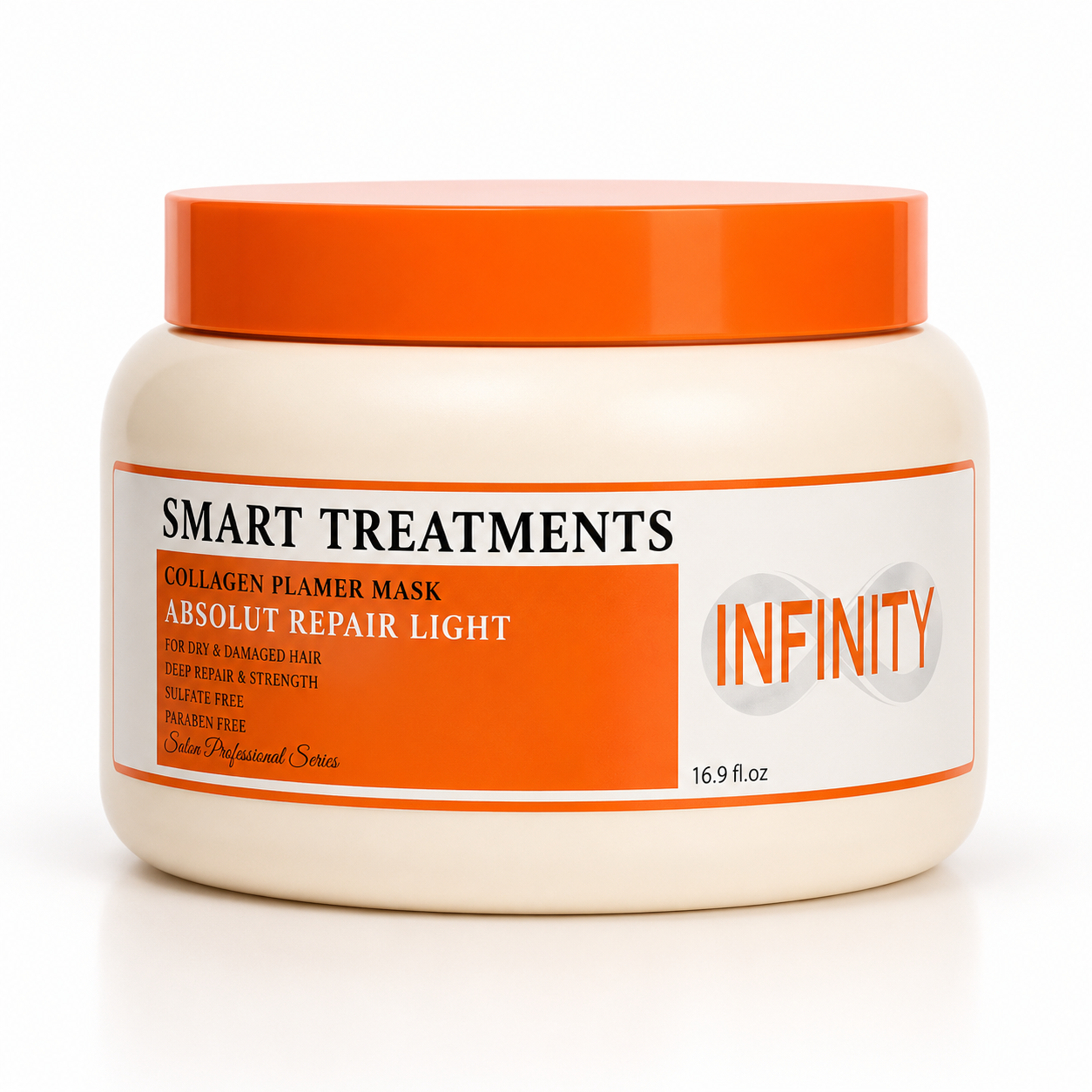 מסכה אינפינטי SMART TREATMENTS עם פקק כתום על רקע לבן