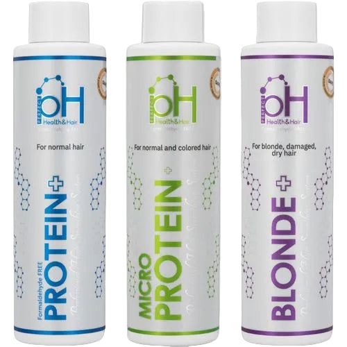 שלושה בקבוקי החלקה "מיקרו פרוטאין פלוס"  על רקע לבן