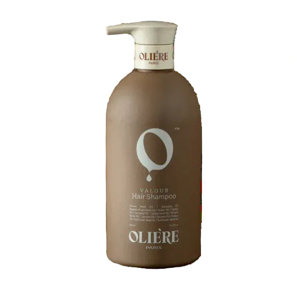 בקבוק שמפו חום "OLIERE" על רקע לבן