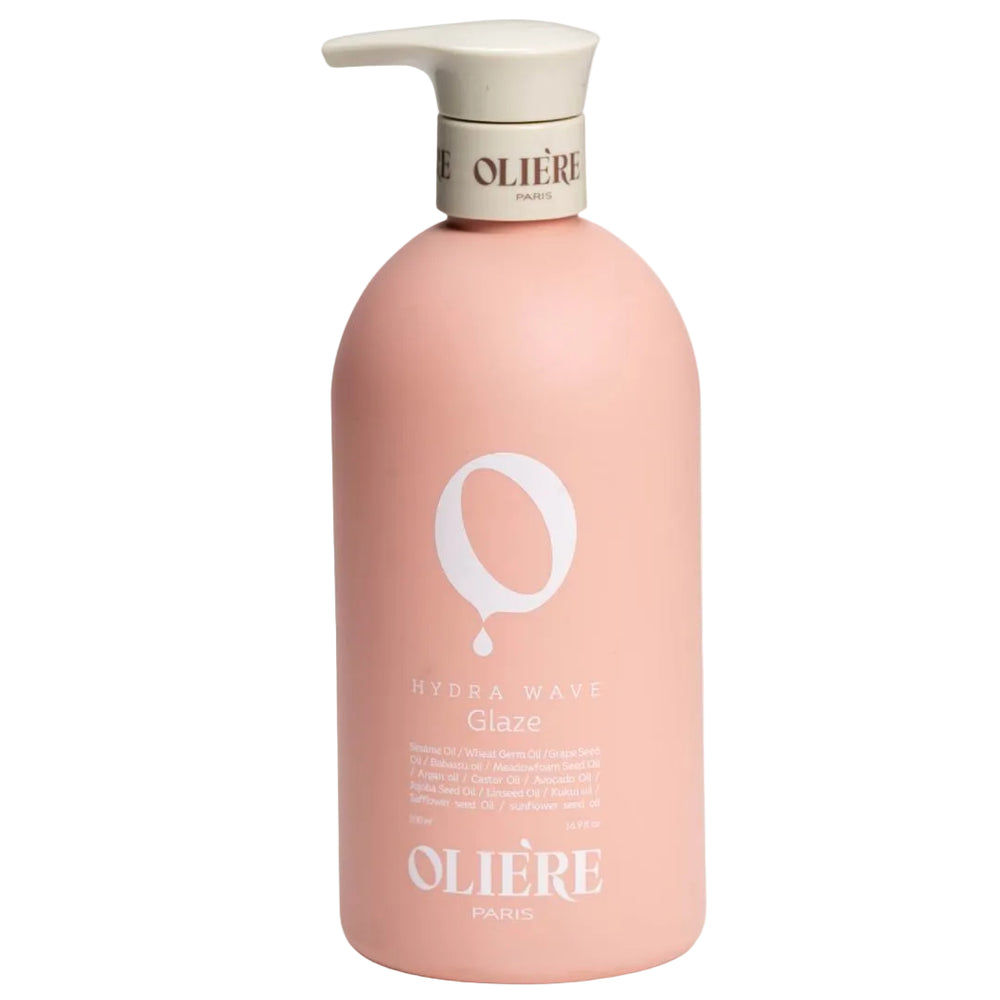 בקבוק ורוד גלייז לשיער מתולתל "OLIERE" על רקע לבן