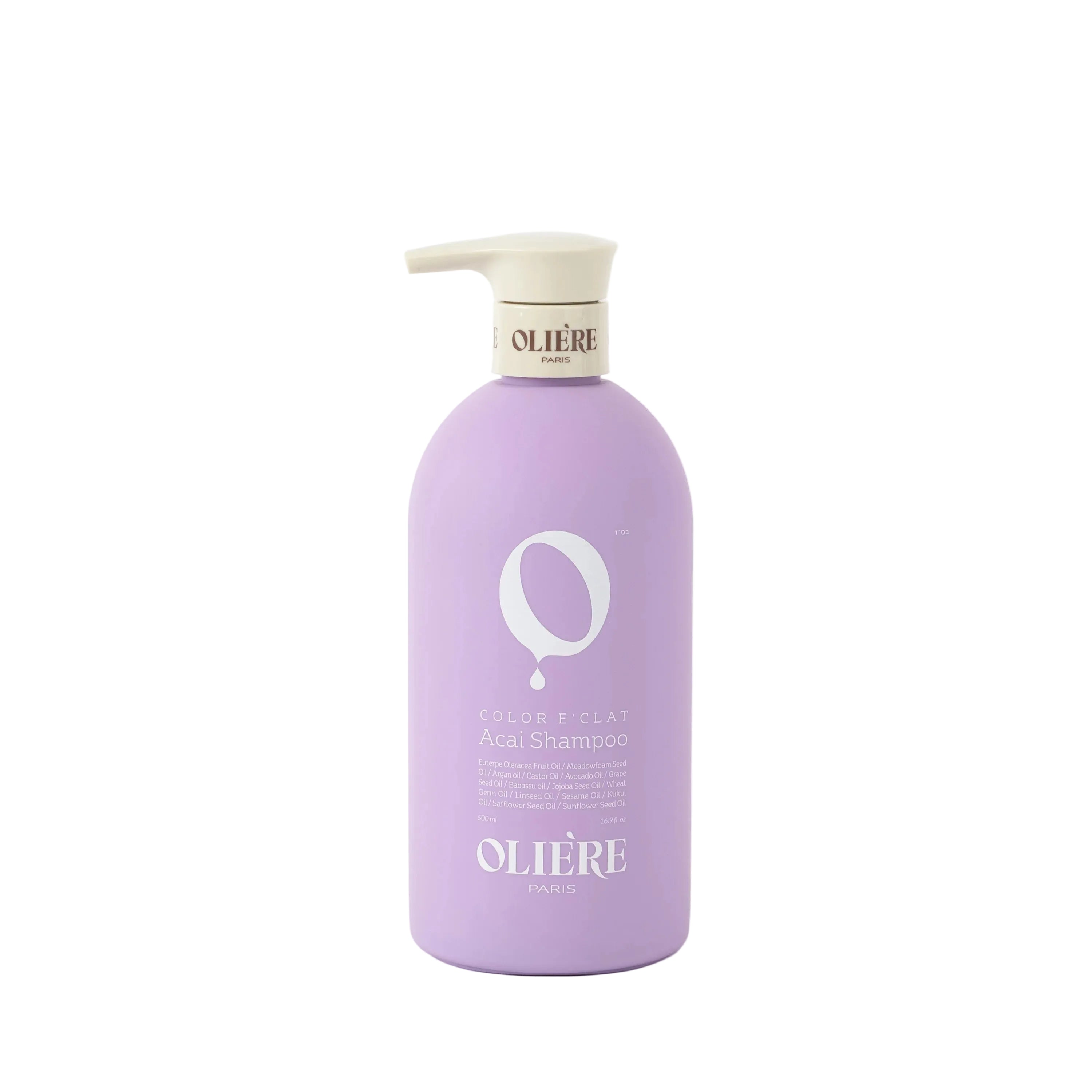 בקבוק שמפו סילבר "OLIERE" על רקע לבן